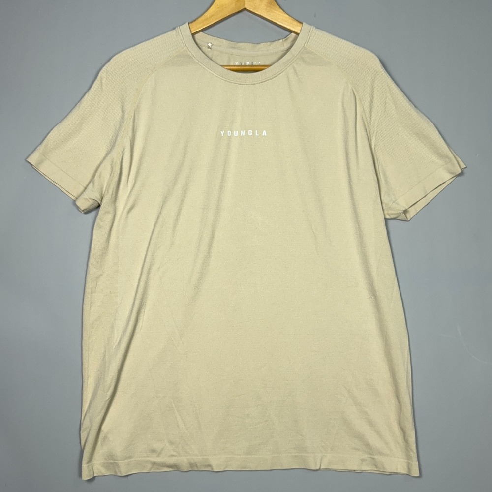 YoungLA T-Shirt Mens Size XL Performance Tan Gym Yoga Running